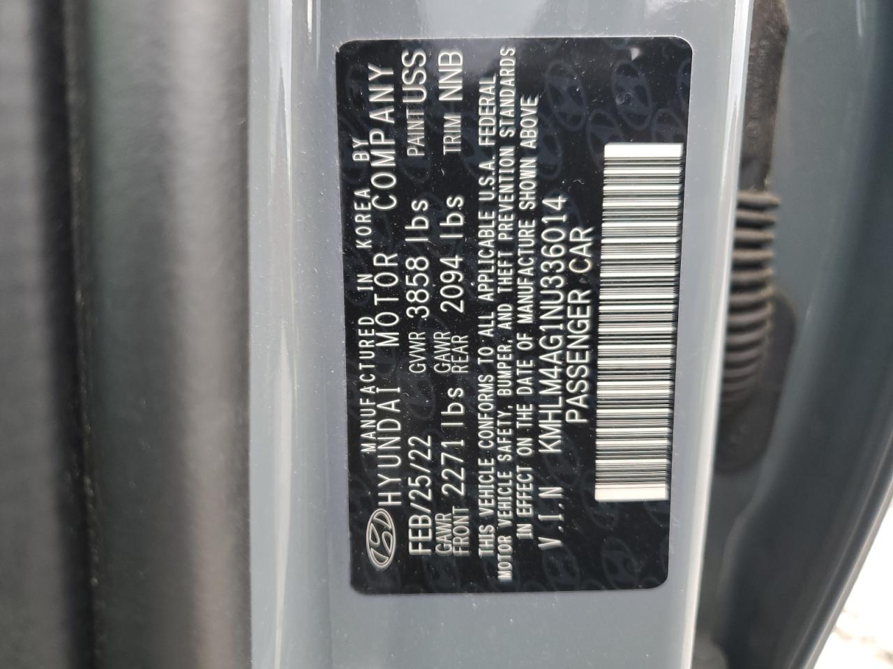 2022 Hyundai Elantra VIN KMHLM4AG1NU336014 Copart auction photo, rear end / front end damage thumbnail 15