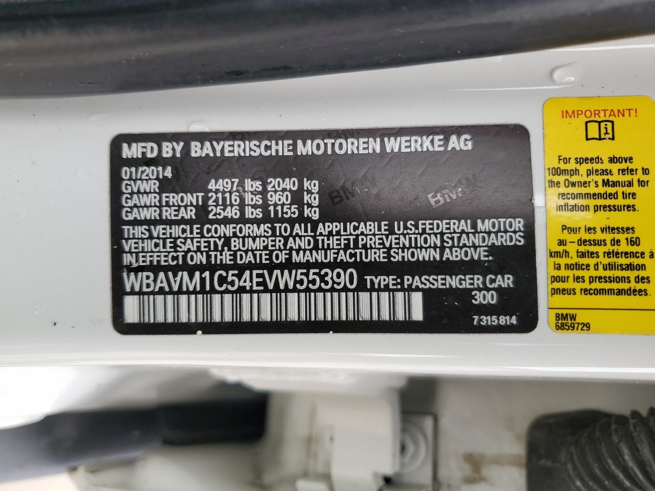 2014 BMW X1 VIN WBAVM1C54EVW55390 Copart auction photo, front end / minor dent/scratches damage thumbnail 12