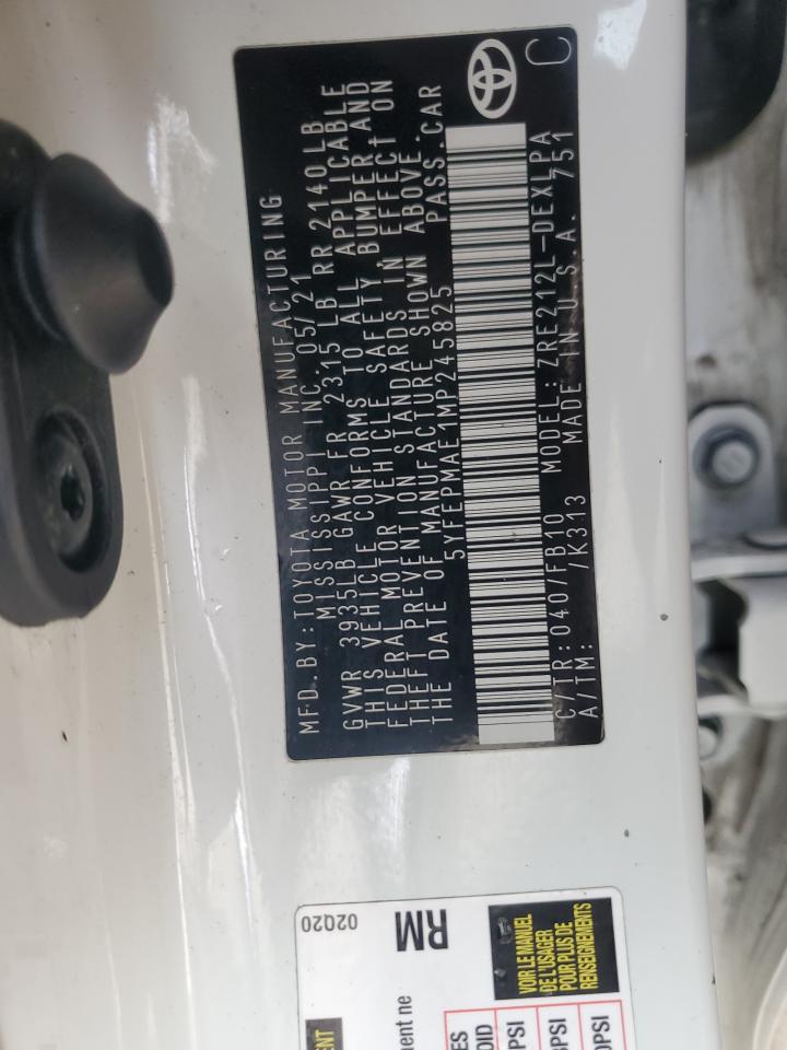 2021 Toyota Corolla VIN 5YFEPMAE1MP245825 Copart auction photo, rear end / side damage thumbnail 13