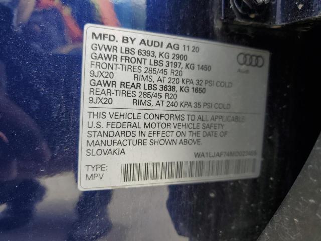 2021 Audi Q7 VIN WA1LJAF74MD023455 Copart auction photo, front end damage thumbnail 13