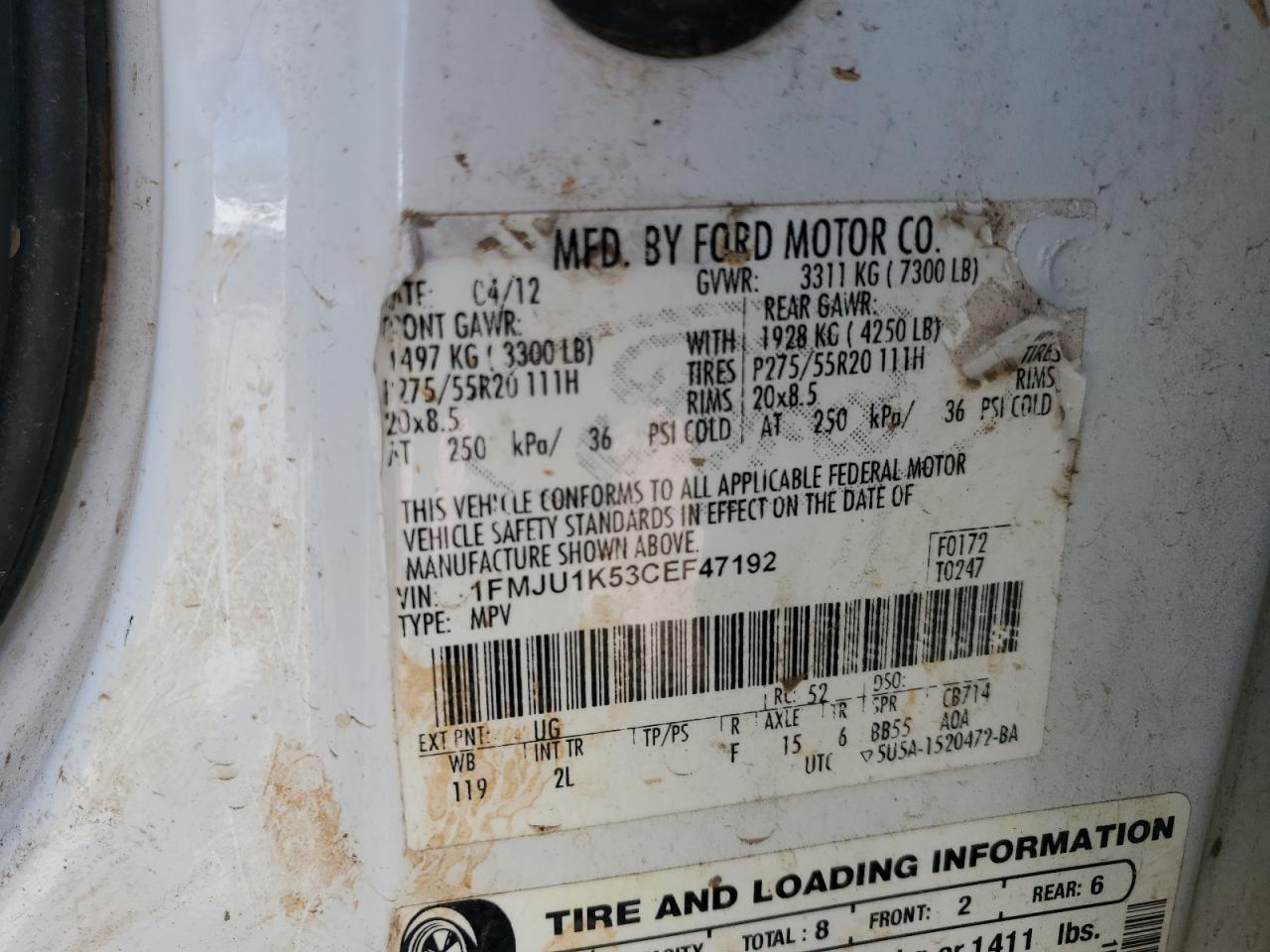 2012 Ford Expedition VIN 1FMJU1K53CEF47192 Copart auction photo, front end / minor dent/scratches damage thumbnail 15