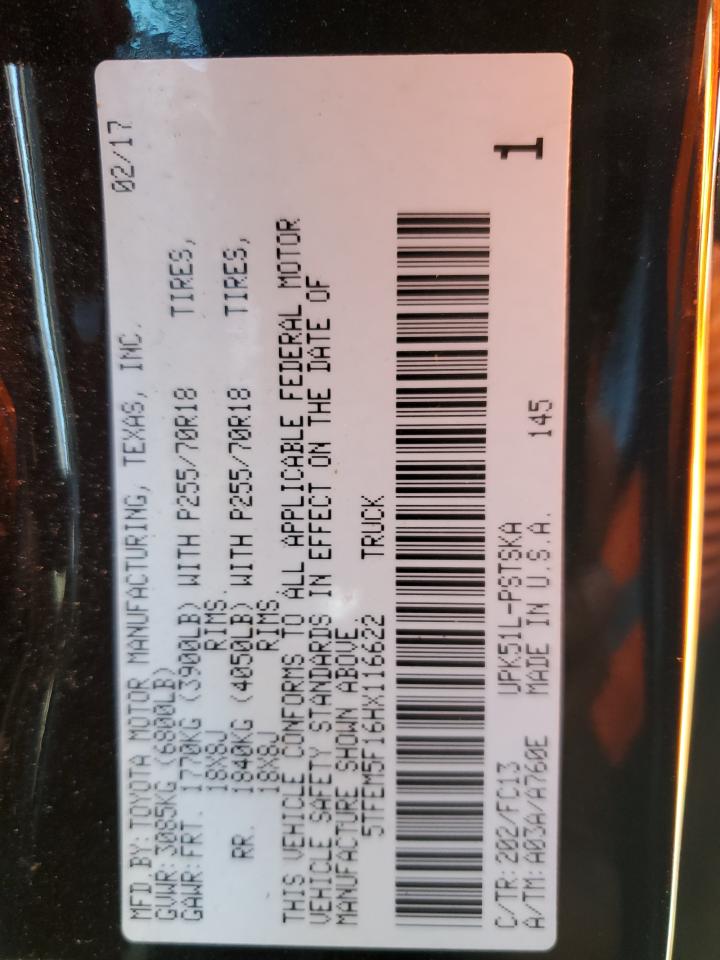 2017 Toyota Tundra VIN 5TFEM5F16HX116622 Copart auction photo, side / undercarriage damage thumbnail 12