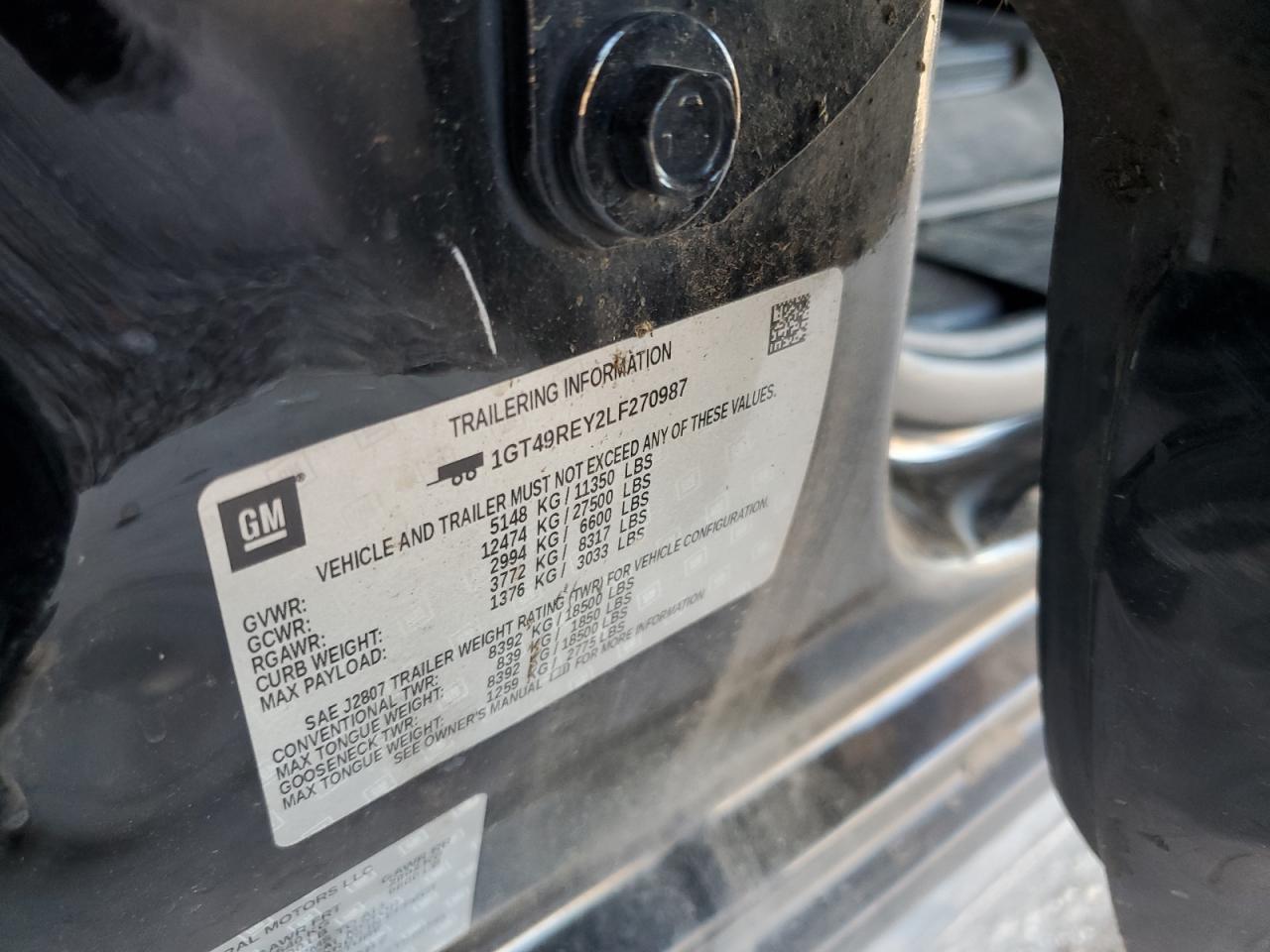 2020 GMC Sierra VIN 1GT49REY2LF270987 Copart auction photo, front end / side damage thumbnail 14
