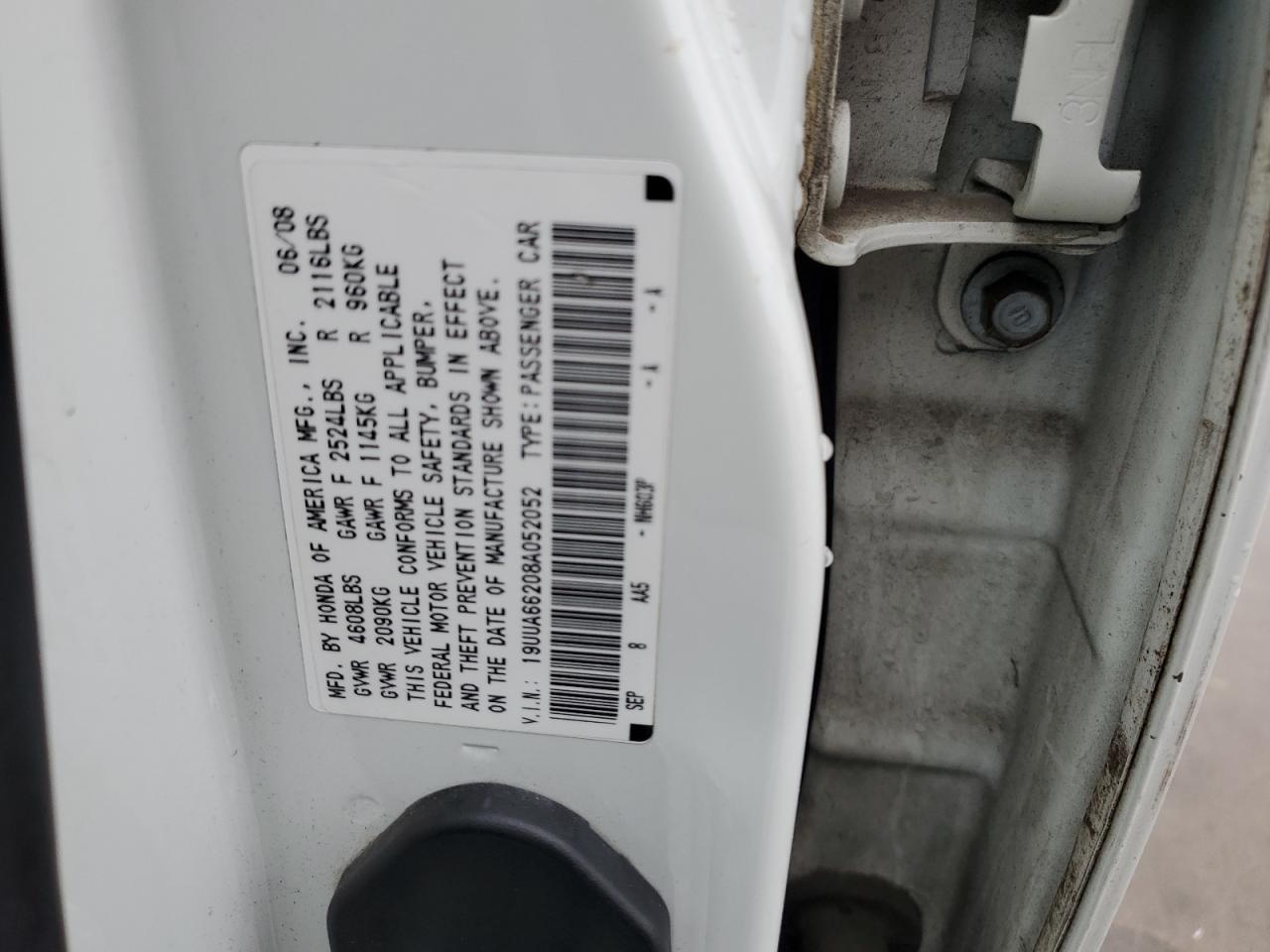 2008 Acura TL VIN 19UUA66208A052052 Copart auction photo, all over / hail damage thumbnail 12
