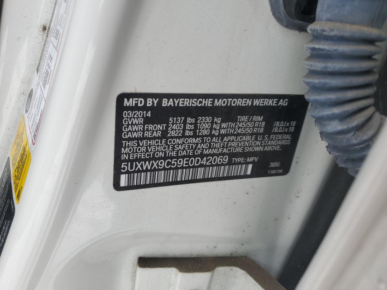 2014 BMW X3 VIN 5UXWX9C59E0D42069 Copart auction photo, front end damage thumbnail 15