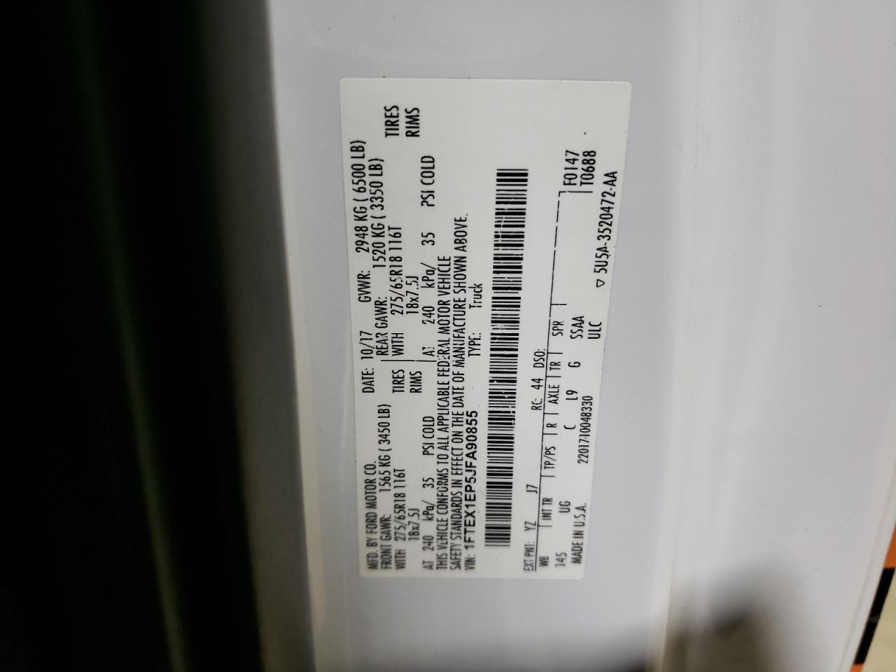 2018 Ford F-150 VIN 1FTEX1EP5JFA90855 Copart auction photo, front end damage thumbnail 14
