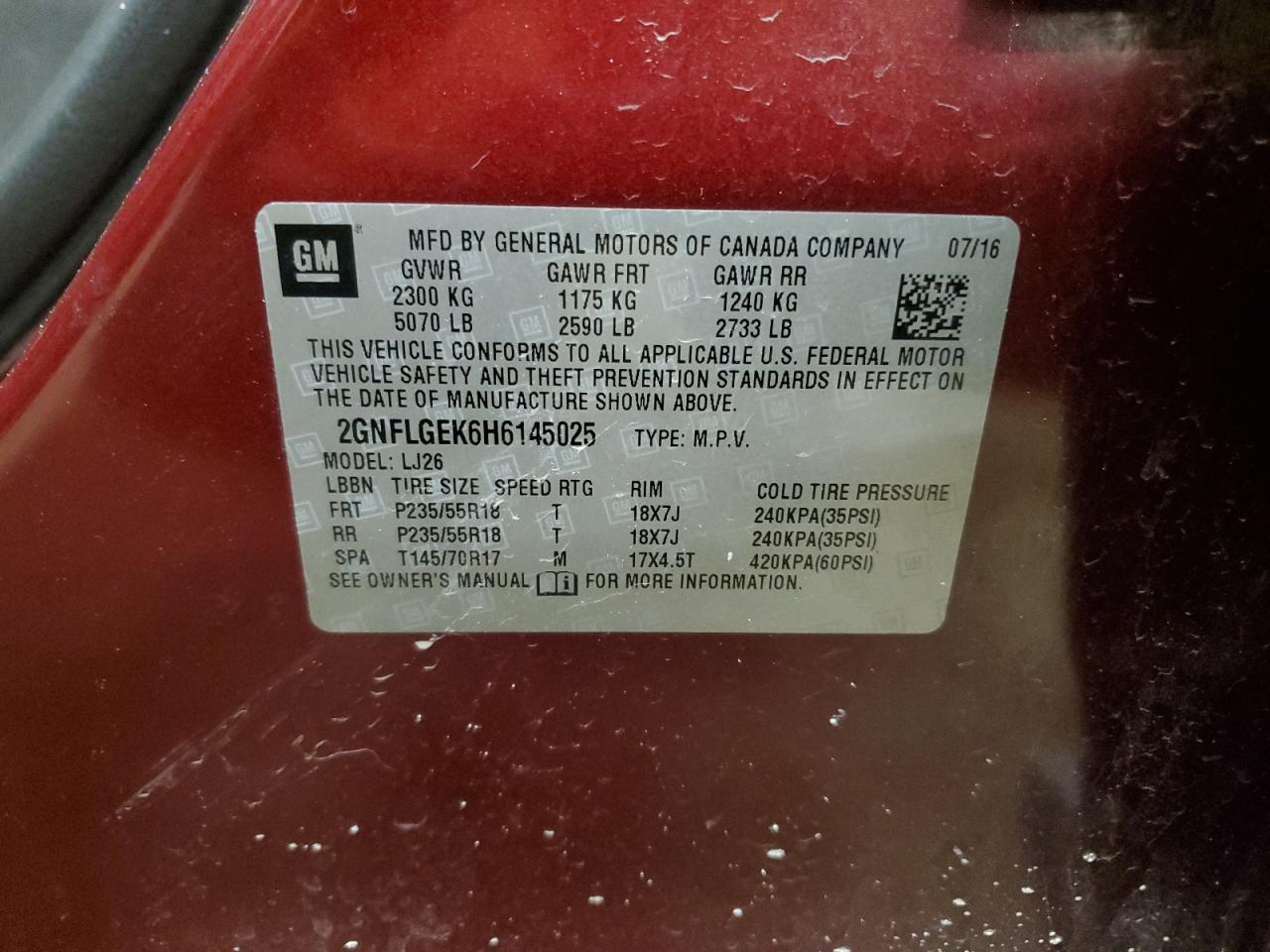 2017 Chevrolet Equinox VIN 2GNFLGEK6H6145025 Copart auction photo, side damage thumbnail 13