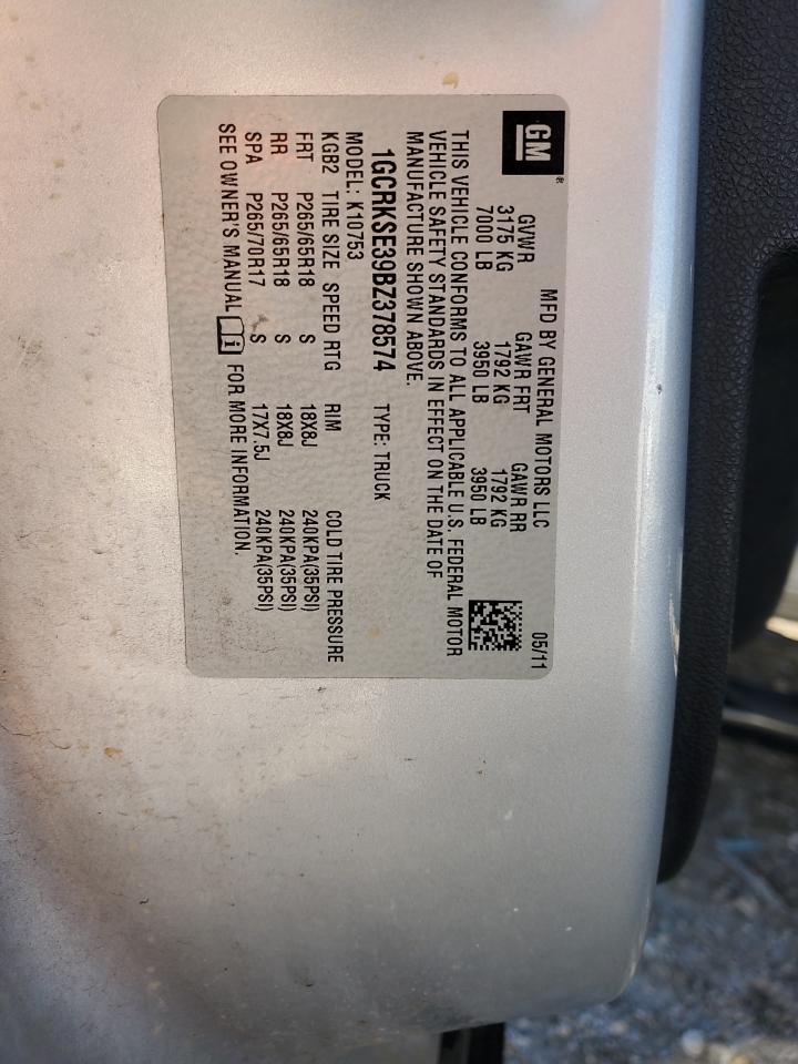 2011 Chevrolet Silverado VIN 1GCRKSE39BZ378574 Copart auction photo, rear end / side damage thumbnail 12