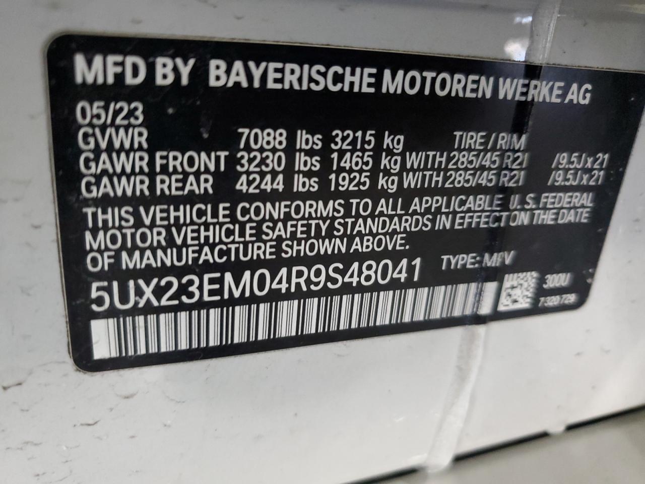 2024 BMW X7 VIN 5UX23EM04R9S48041 Copart auction photo, rollover damage thumbnail 13