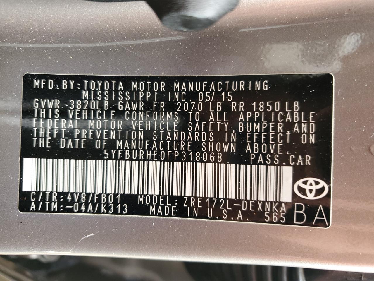 2015 Toyota Corolla VIN 5YFBURHE0FP318068 Copart auction photo, front end damage thumbnail 14