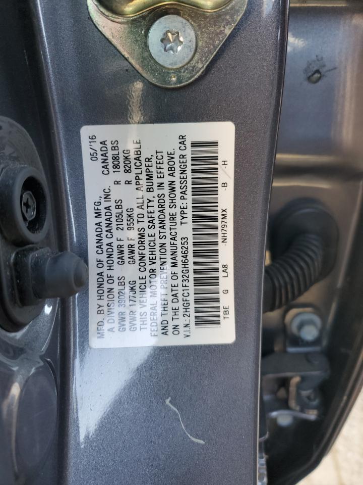 2016 Honda Civic VIN 2HGFC1F32GH646253 Copart auction photo, front end / minor dent/scratches damage thumbnail 12