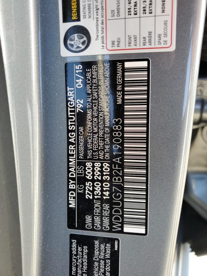 2015 Mercedes-Benz S-klasse VIN WDDUG7JB2FA190883 Copart auction photo, all over / hail damage thumbnail 12