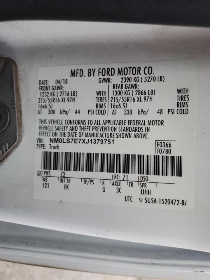 2018 Ford Transit VIN NM0LS7E7XJ1379751 Copart auction photo, minor dent/scratches damage thumbnail 13