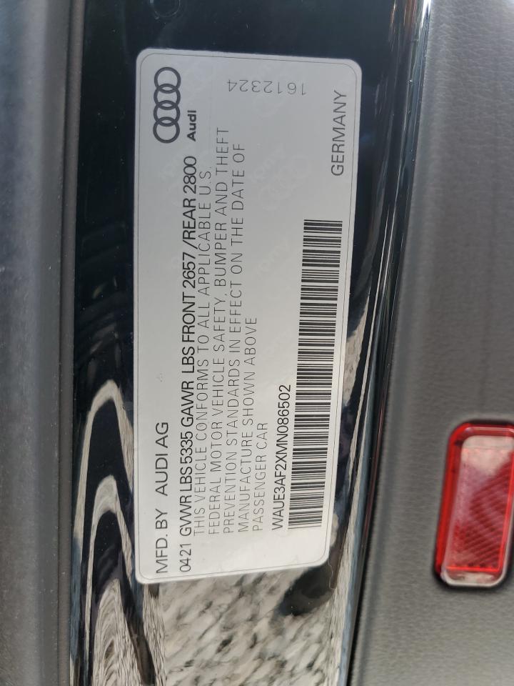 2021 Audi A6 VIN WAUE3AF2XMN086502 Copart auction photo, burn - engine / front end damage thumbnail 12