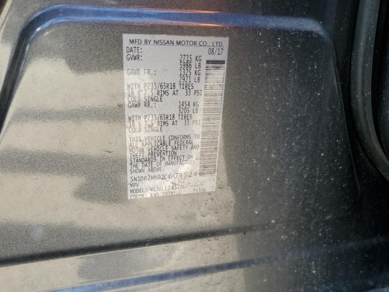 2018 Nissan Pathfinder VIN 5N1DR2MN0JC604524 Copart auction photo, front end damage thumbnail 14