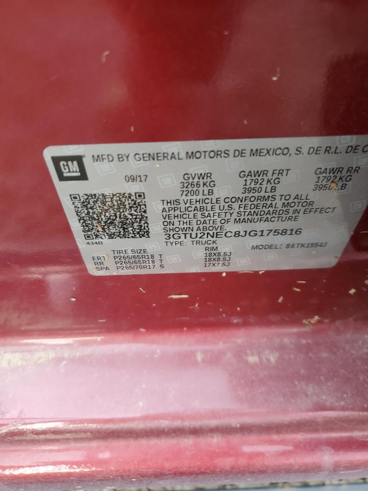 2018 GMC Sierra VIN 3GTU2NEC8JG175816 Copart auction photo, water/flood damage thumbnail 13
