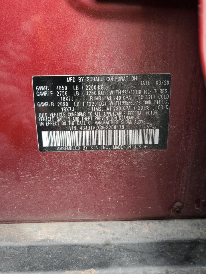 2020 Subaru Outback VIN 4S4BTALC2L3208178 Copart auction photo, front end damage thumbnail 13