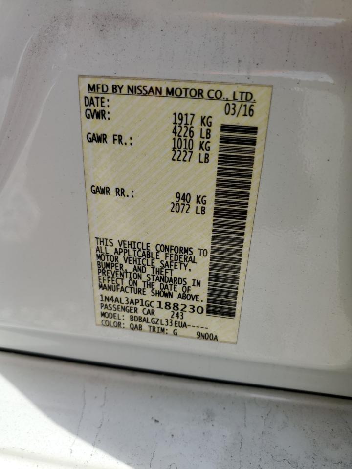 2016 Nissan Altima VIN 1N4AL3AP1GC188230 Copart auction photo, rear end damage thumbnail 13