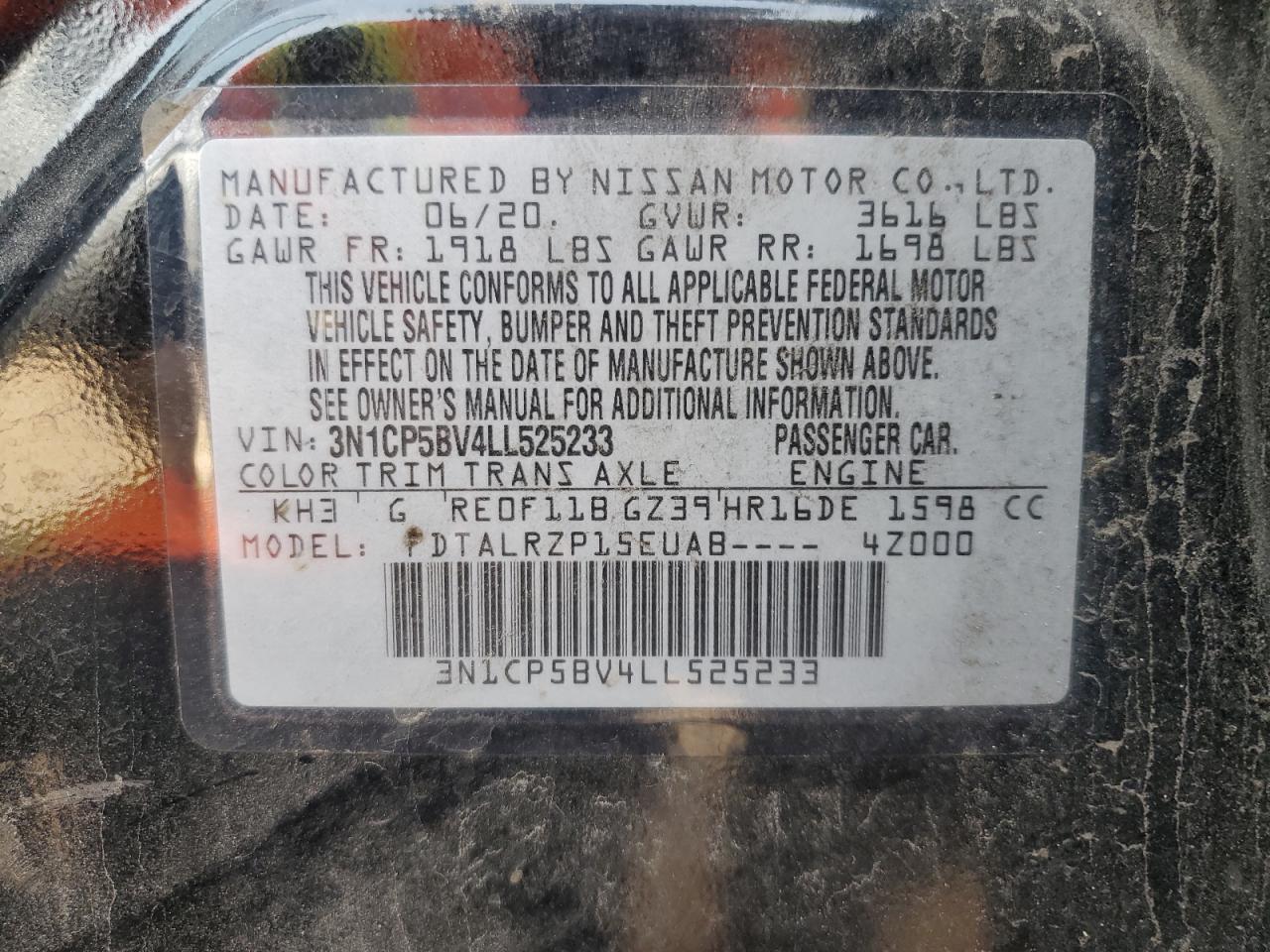 2020 Nissan Kicks VIN 3N1CP5BV4LL525233 Copart auction photo, front end / side damage thumbnail 12