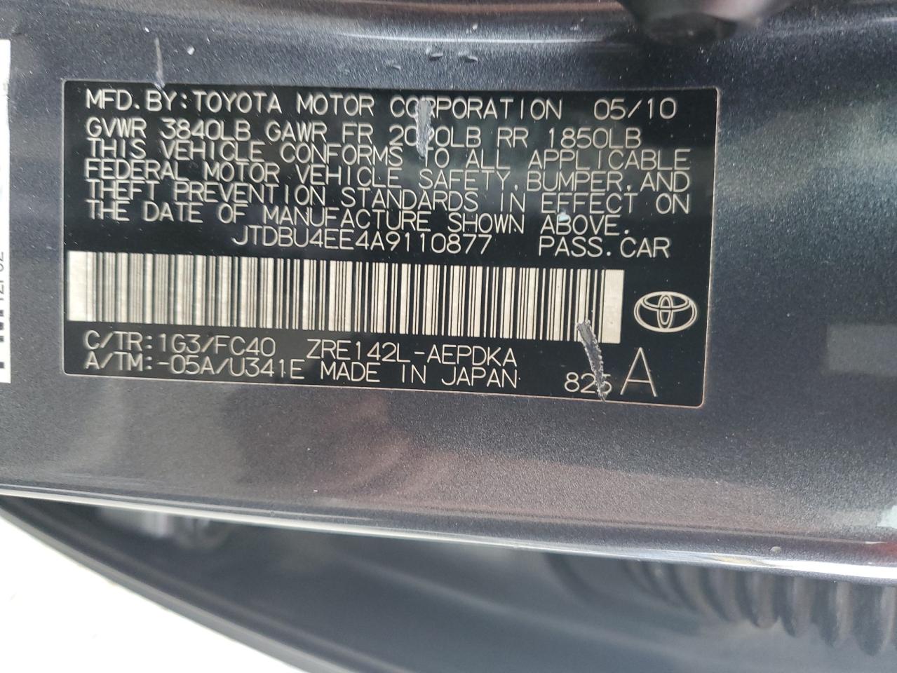 2010 Toyota Corolla VIN JTDBU4EE4A9110877 Copart auction photo, rear end / front end damage thumbnail 12