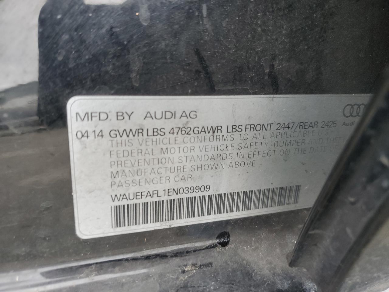 2014 Audi A4 VIN WAUEFAFL1EN039909 Copart auction photo, vandalism damage thumbnail 12