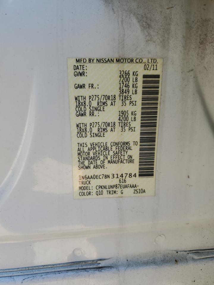 2011 Nissan Titan VIN 1N6AA0EC7BN314784 Copart auction photo, front end damage thumbnail 12