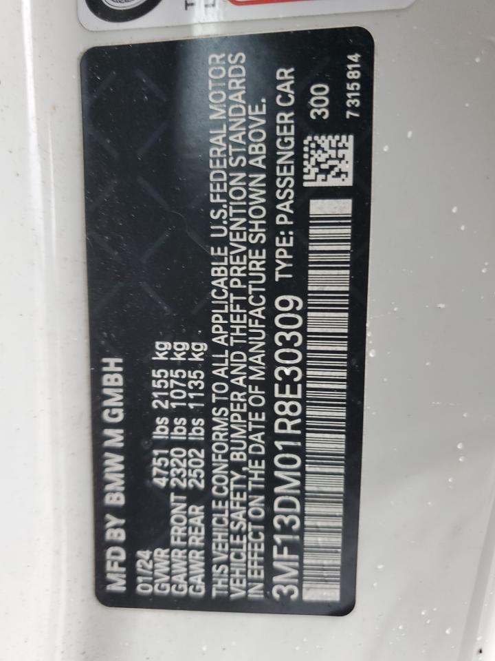 2024 BMW M2 VIN 3MF13DM01R8E30309 Copart auction photo, undercarriage / all over damage thumbnail 13