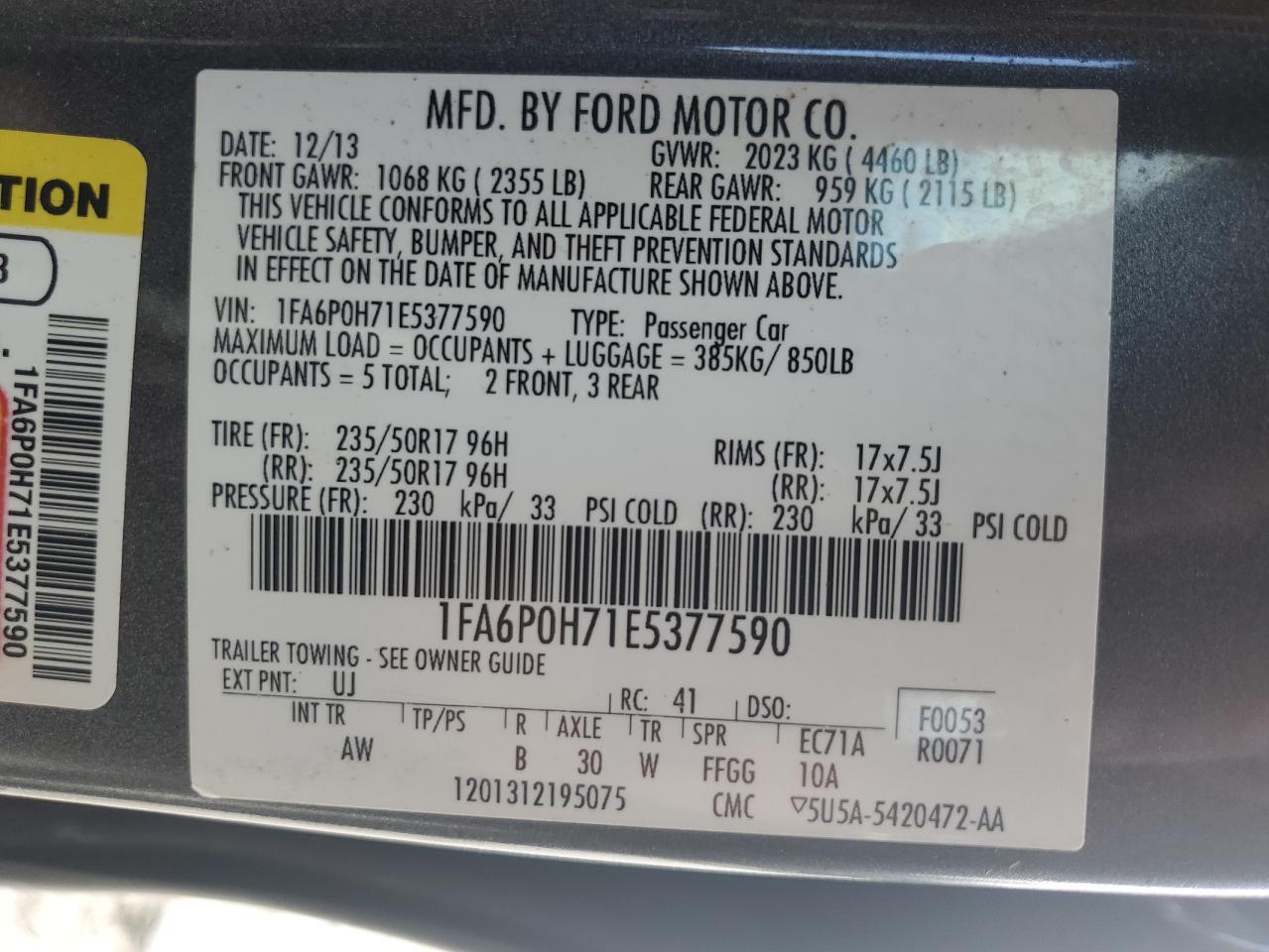 2014 Ford Fusion VIN 1FA6P0H71E5377590 Copart auction photo, front end / minor dent/scratches damage thumbnail 12