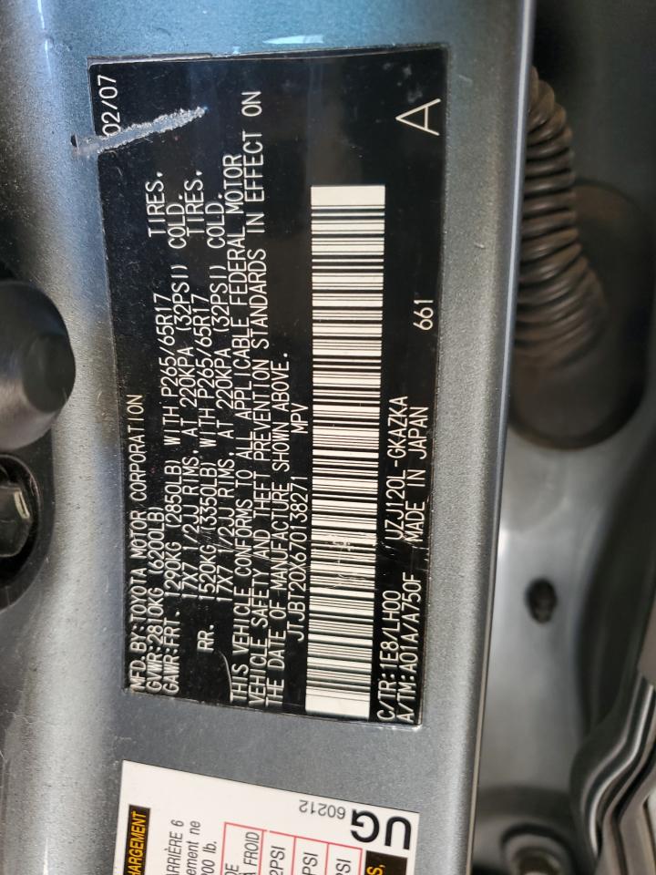 2007 Lexus GX VIN JTJBT20X670138271 Copart auction photo, side / minor dent/scratches damage thumbnail 13