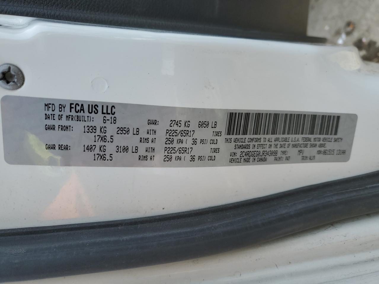 2018 Dodge Caravan VIN 2C4RDGEG0JR343098 Copart auction photo, front end damage thumbnail 13