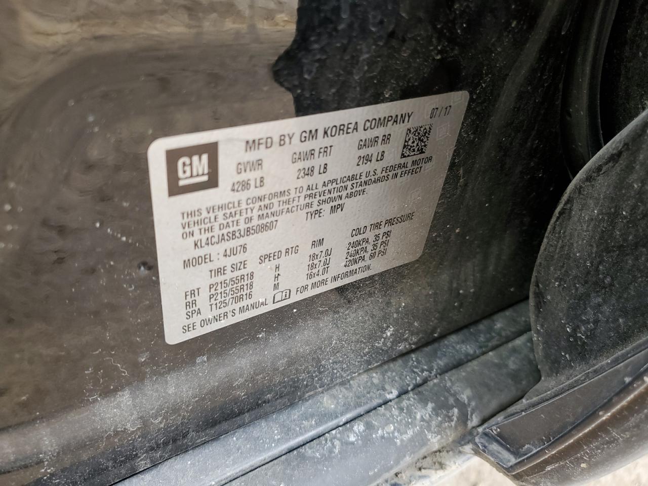 2018 Buick Encore VIN KL4CJASB3JB508607 Copart auction photo, front end damage thumbnail 13