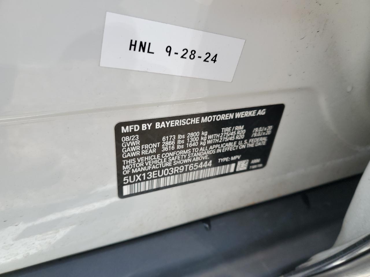 2024 BMW X5 VIN 5UX13EU03R9T65444 Copart auction photo, side / front end damage thumbnail 13