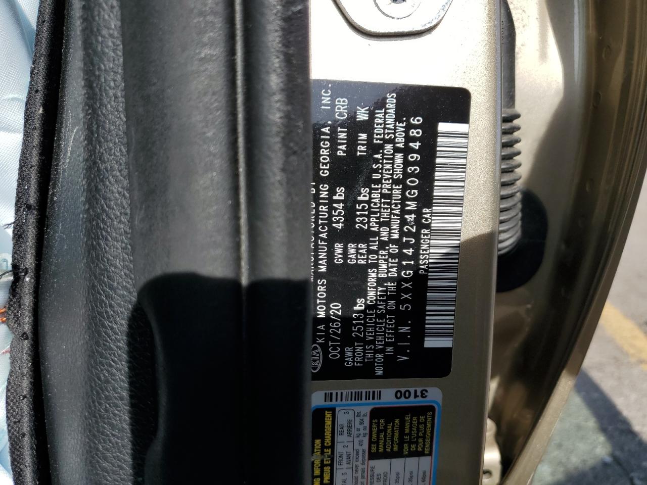 2021 KIA K5 VIN 5XXG14J24MG039486 Copart auction photo, rollover damage thumbnail 13