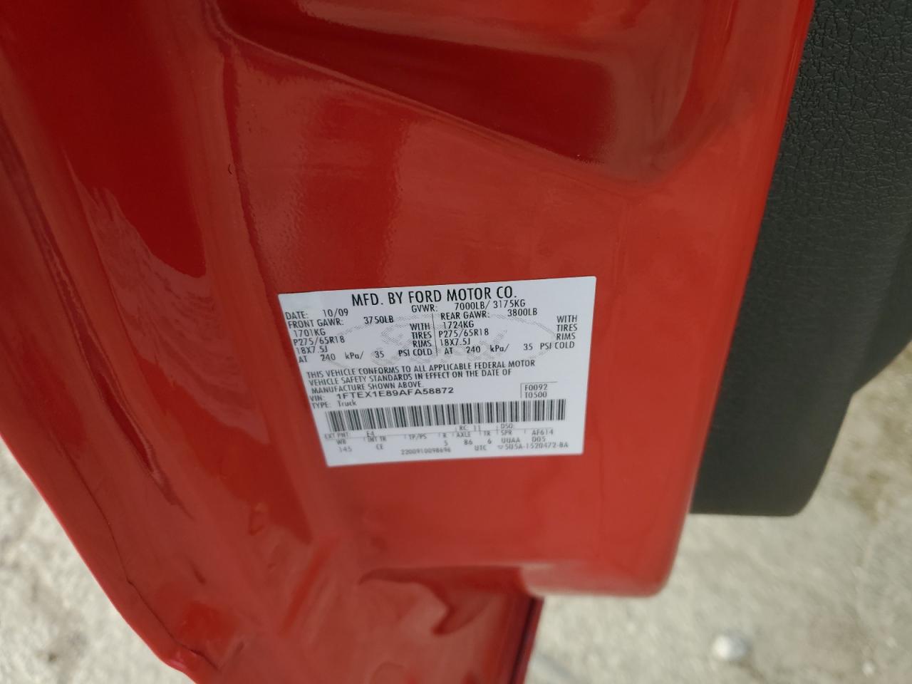 2010 Ford F-150 VIN 1FTEX1E89AFA58872 Copart auction photo, front end damage thumbnail 12