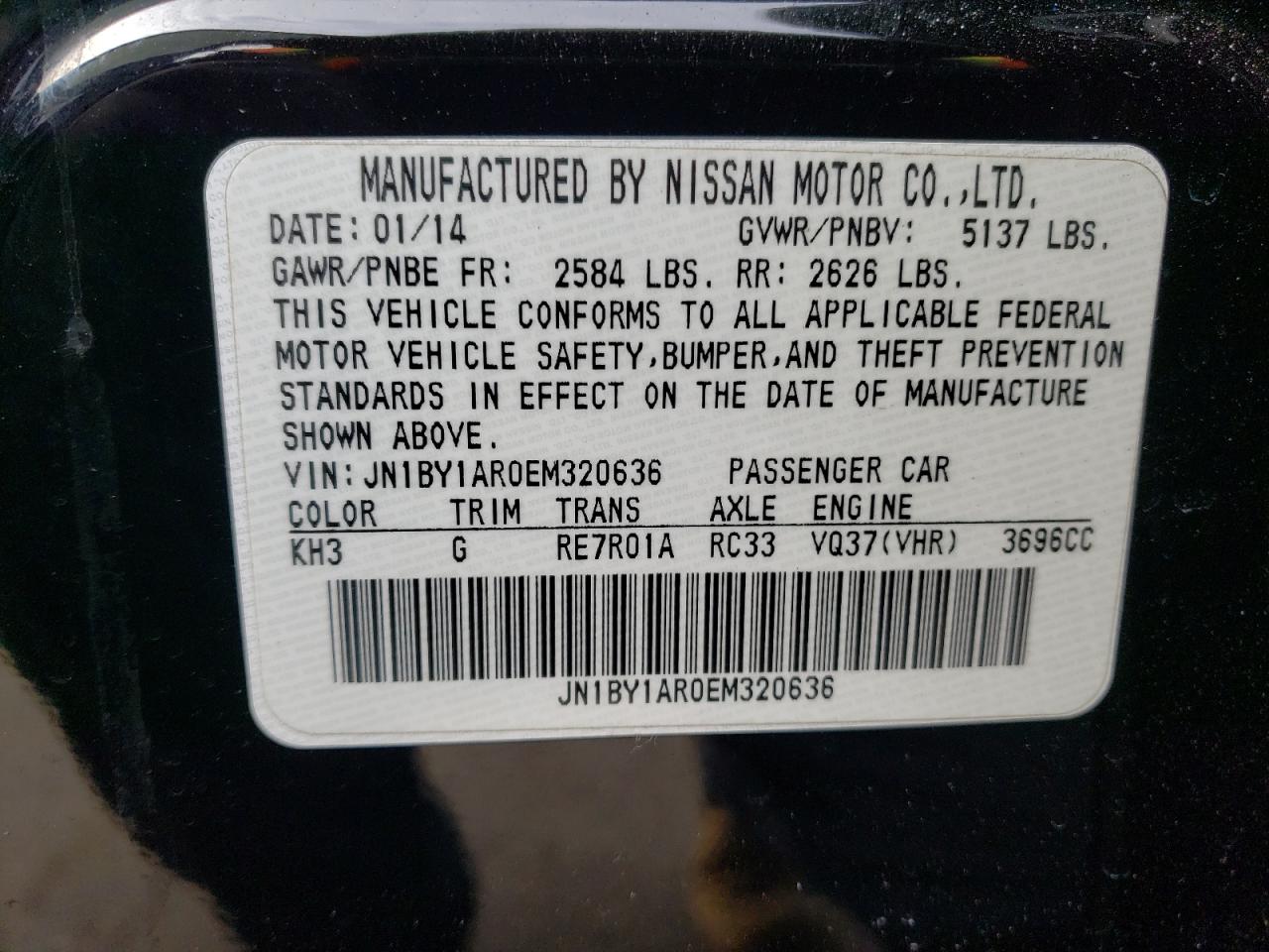2014 Infiniti Q70 VIN JN1BY1AR0EM320636 Copart auction photo, front end / minor dent/scratches damage thumbnail 12