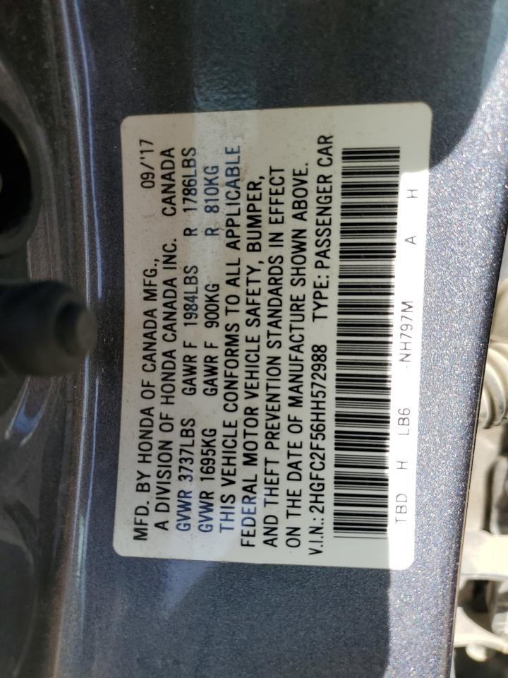 2017 Honda Civic VIN 2HGFC2F56HH572988 Copart auction photo, undercarriage / front end damage thumbnail 12