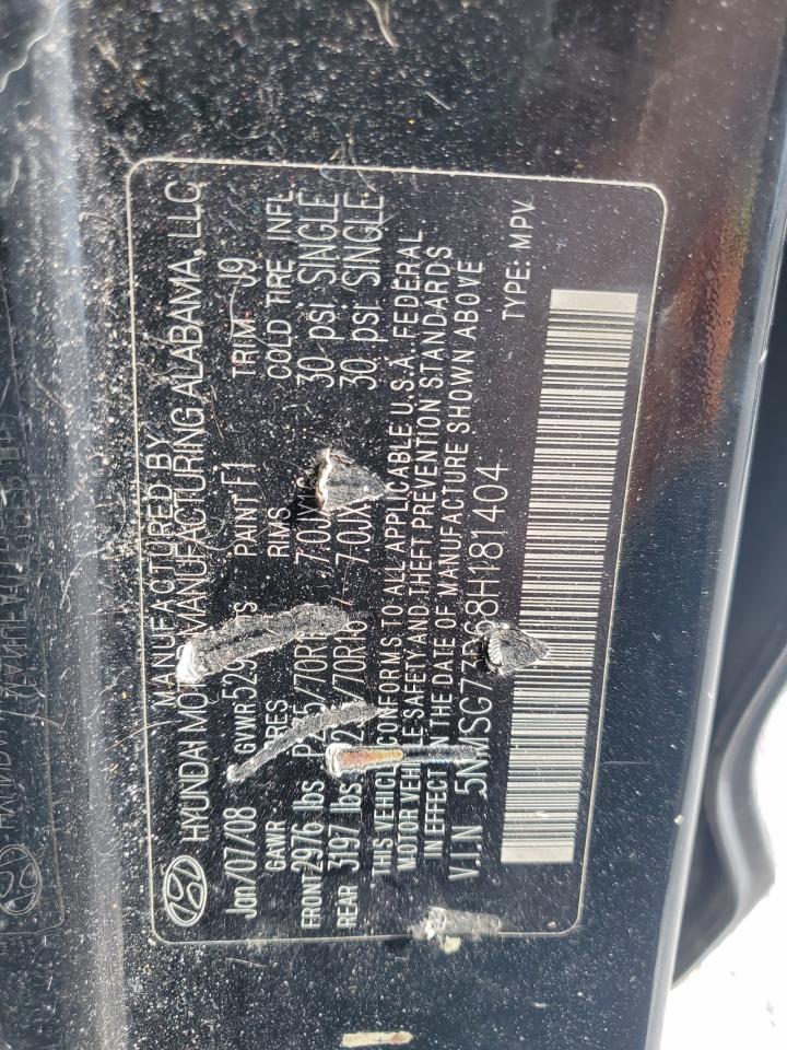 2008 Hyundai Santa Fe VIN 5NMSG73D68H181404 Copart auction photo, front end / minor dent/scratches damage thumbnail 15