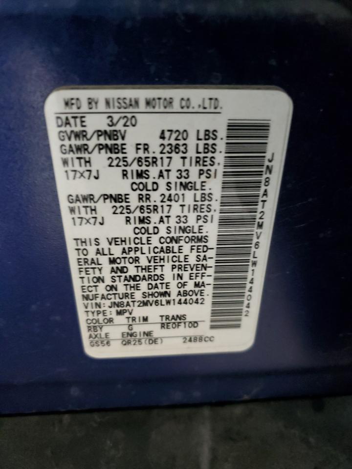2020 Nissan Rogue VIN JN8AT2MV6LW144042 Copart auction photo, rear end / front end damage thumbnail 13