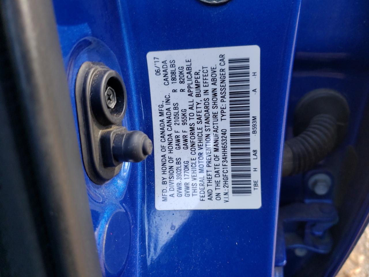 2017 Honda Civic VIN 2HGFC1F34HH653240 Copart auction photo, front end damage thumbnail 14