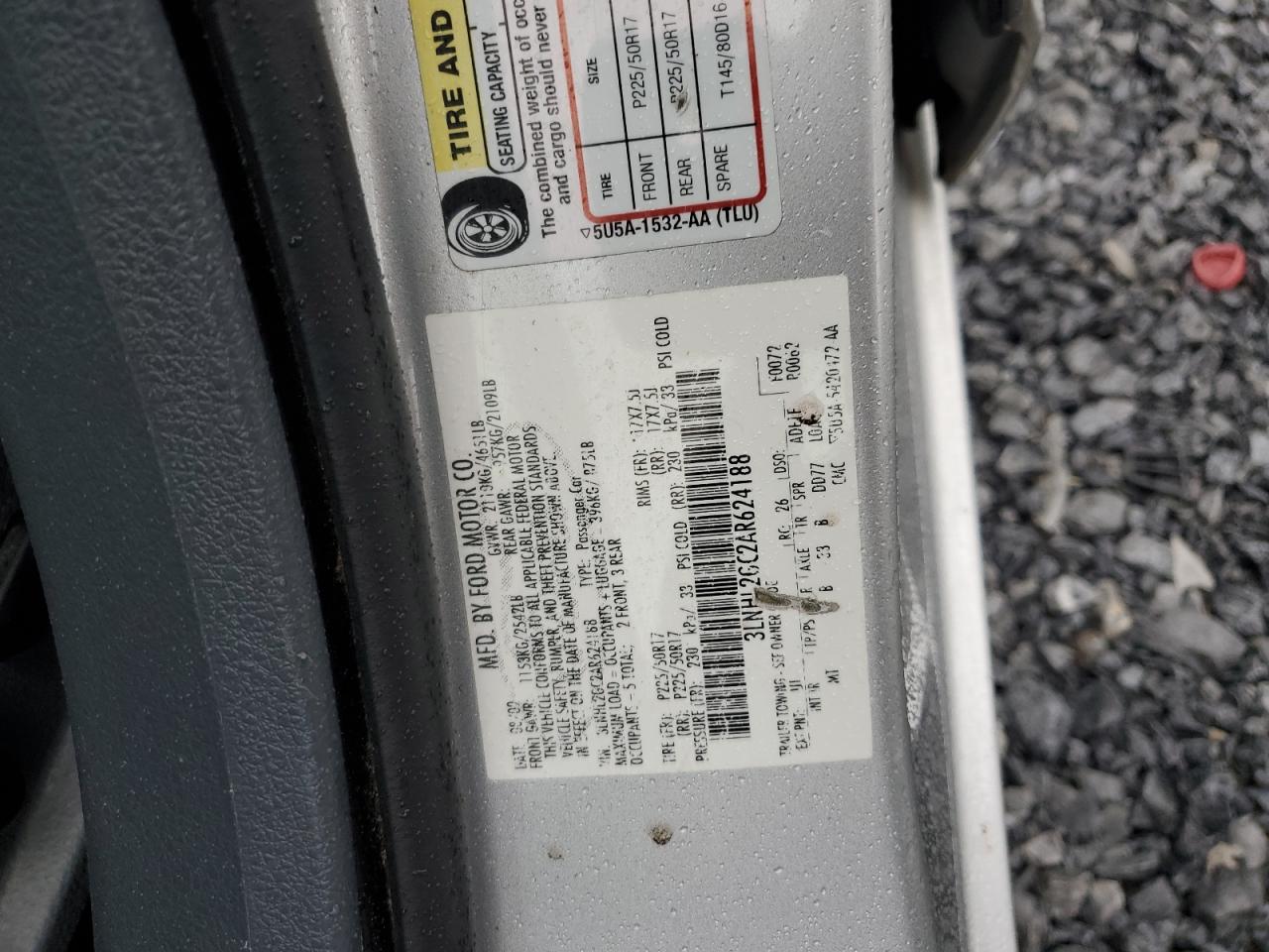 2010 Lincoln MKZ VIN 3LNHL2GC2AR624188 Copart auction photo, side damage thumbnail 12