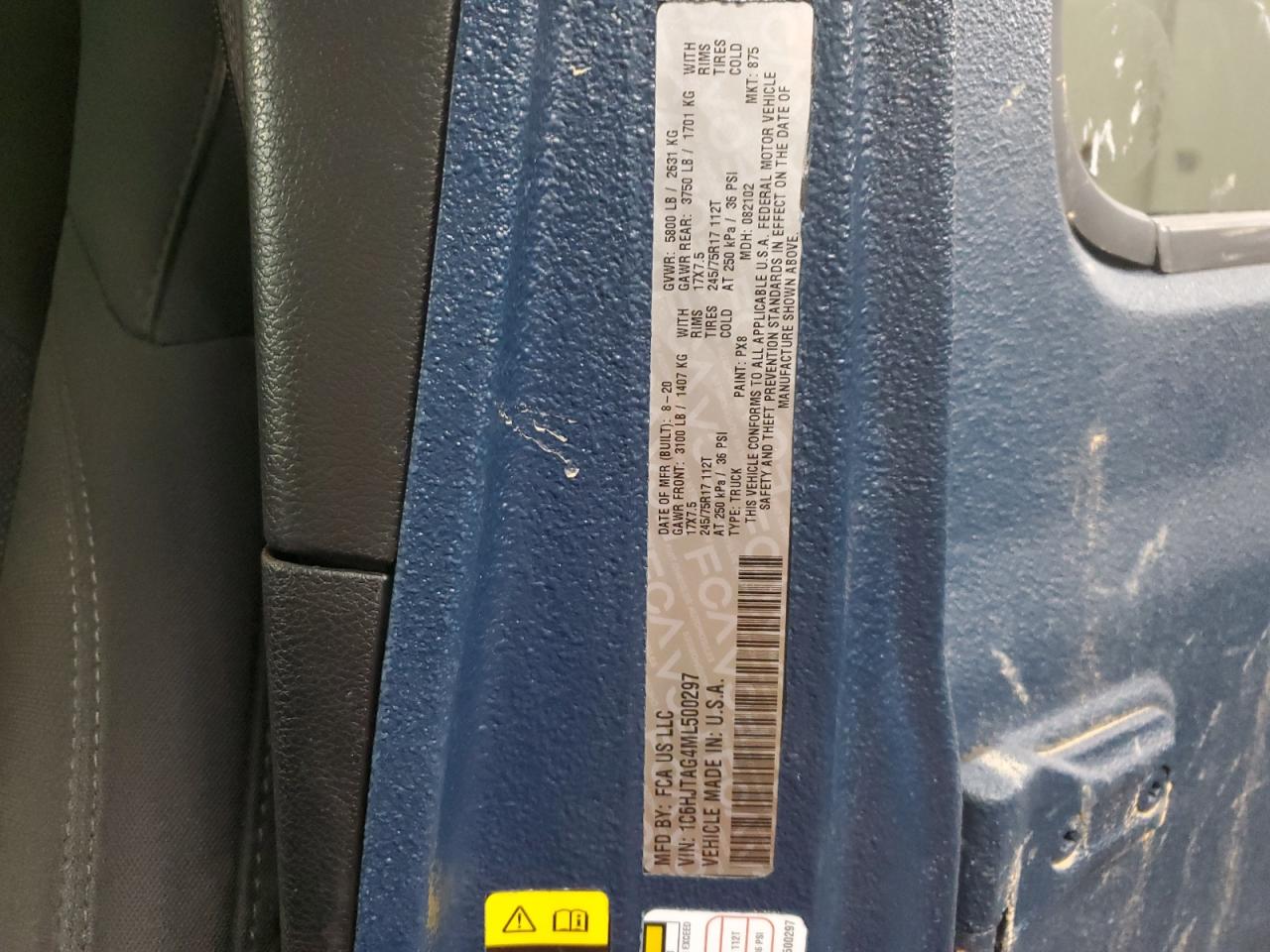 2021 Jeep Gladiator VIN 1C6HJTAG4ML500297 Copart auction photo, front end damage thumbnail 13