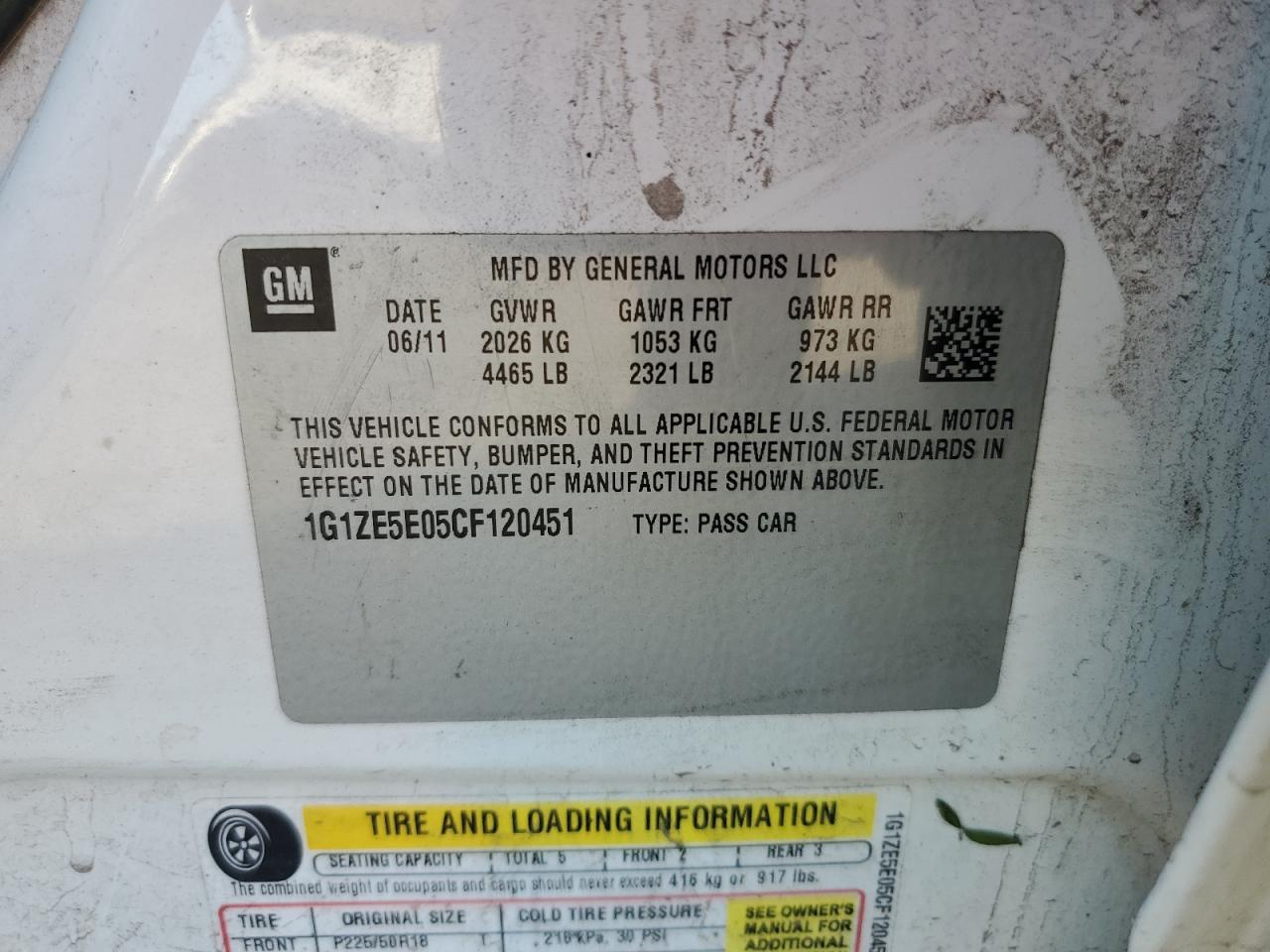 2012 Chevrolet Malibu VIN 1G1ZE5E05CF120451 Copart auction photo, rear end / side damage thumbnail 14