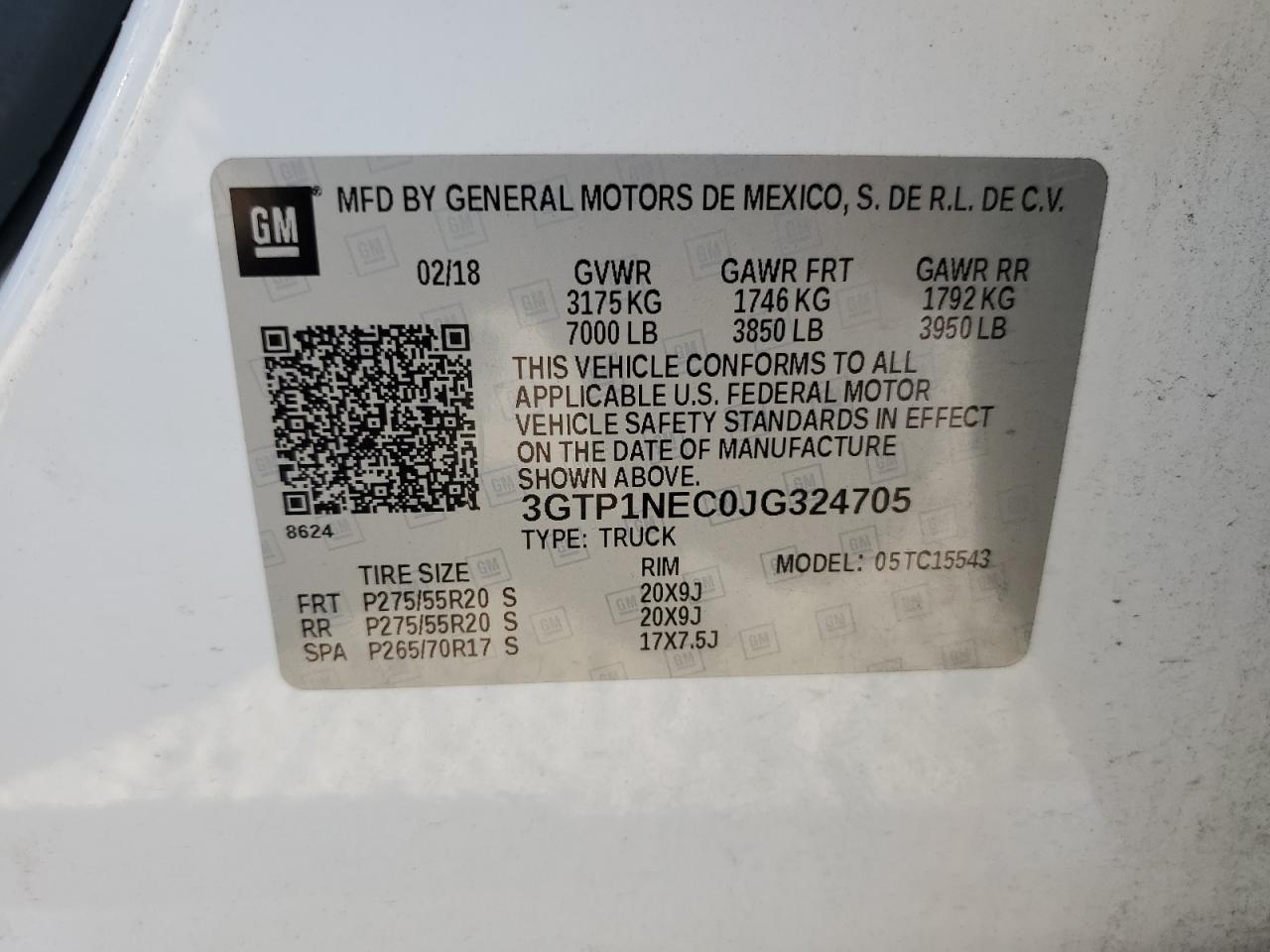 2018 GMC Sierra VIN 3GTP1NEC0JG324705 Copart auction photo, water/flood damage thumbnail 12