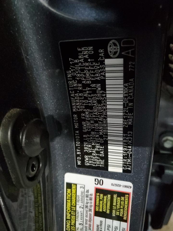 2017 Toyota Corolla VIN 2T1BURHE7HC835547 Copart auction photo, rear end damage thumbnail 12