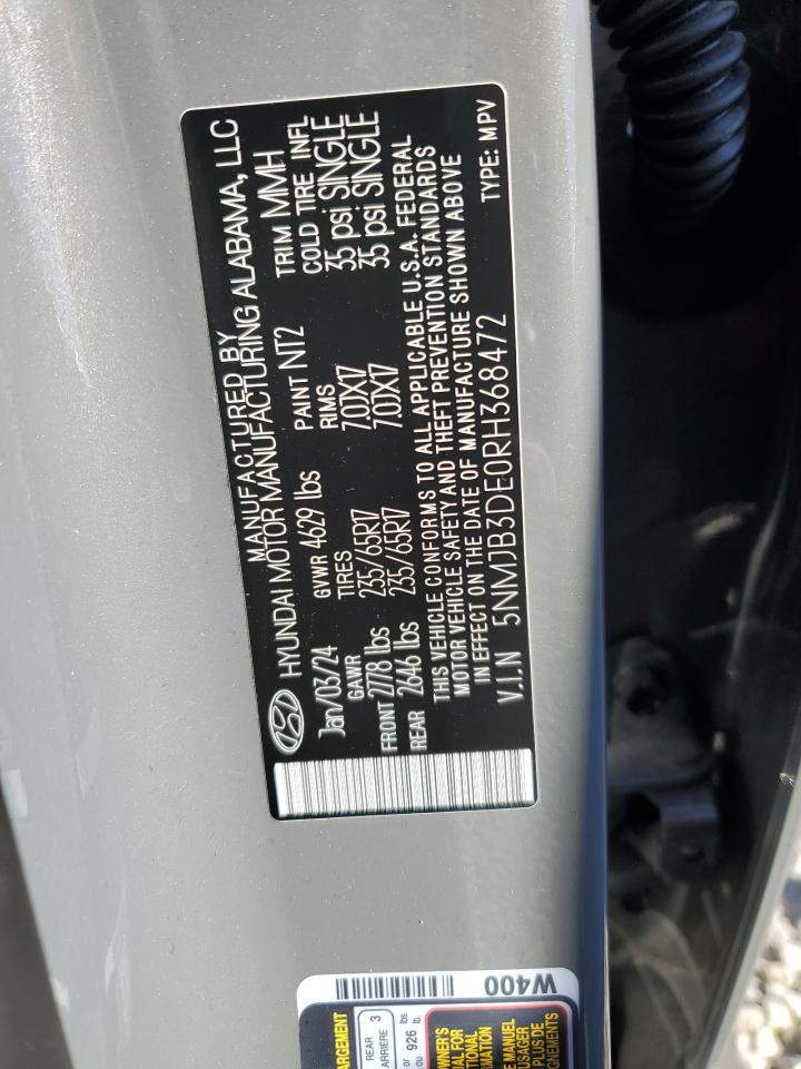 2024 Hyundai Tucson VIN 5NMJB3DE0RH368472 Copart auction photo, front end / all over damage thumbnail 13