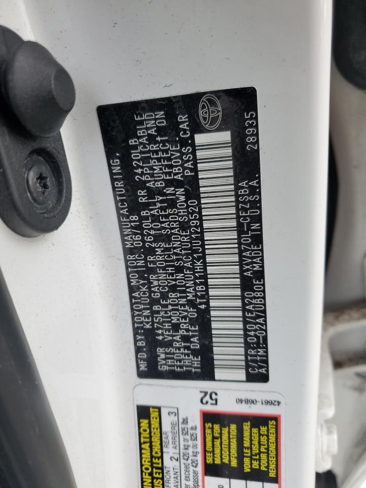2018 Toyota Camry VIN 4T1B11HK1JU129520 Copart auction photo, burn damage thumbnail 12