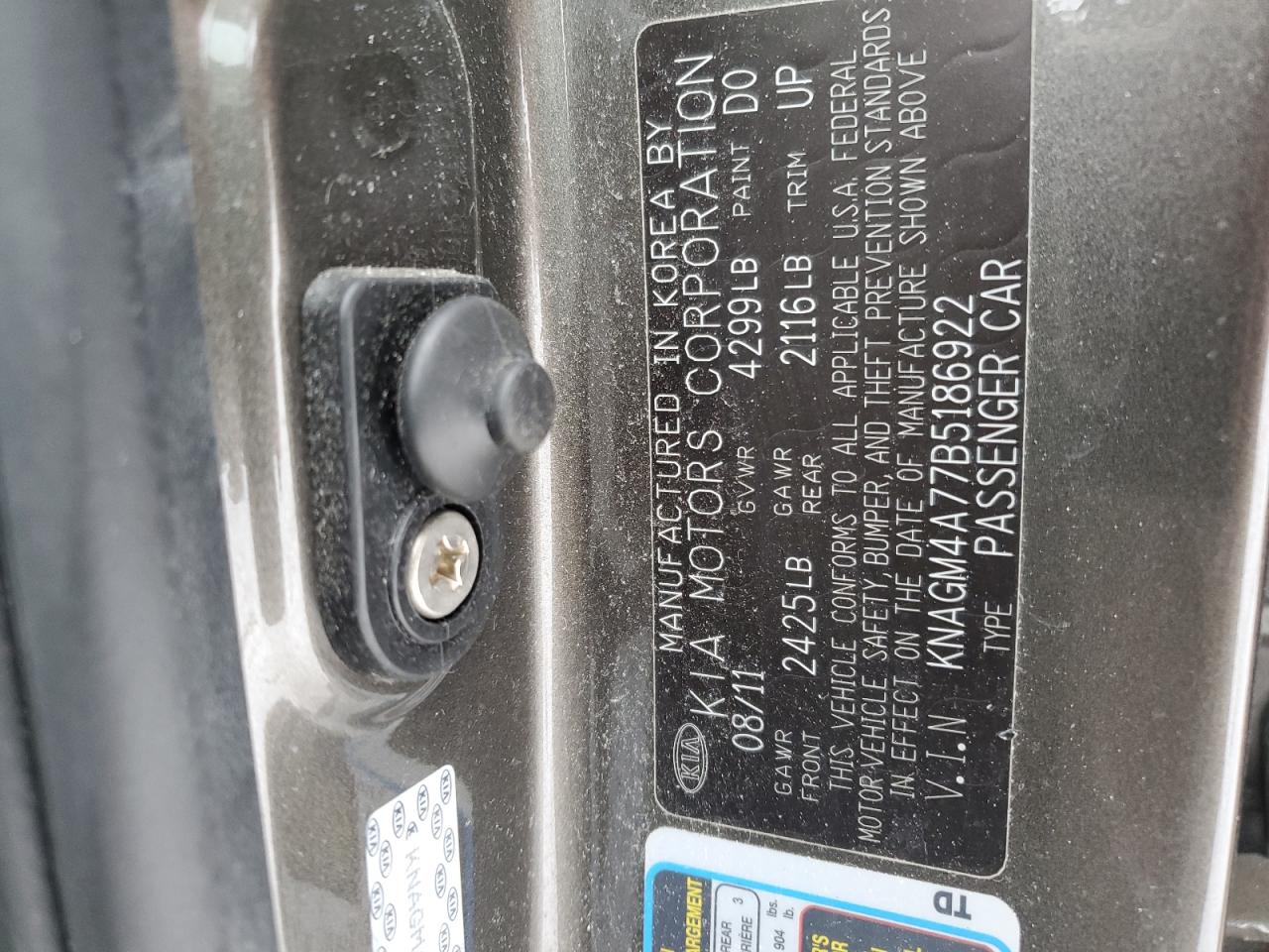 2011 KIA Optima VIN KNAGM4A77B5186922 Copart auction photo, rear end / minor dent/scratches damage thumbnail 14
