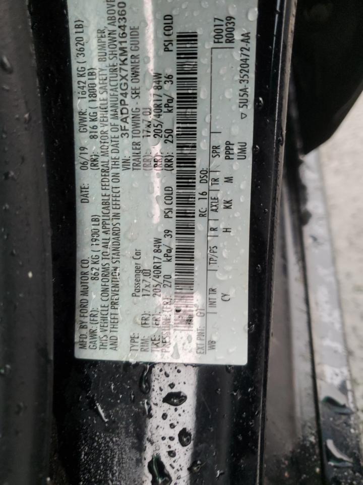 2019 Ford Fiesta VIN 3FADP4GX7KM164360 Copart auction photo, rollover / undercarriage damage thumbnail 15