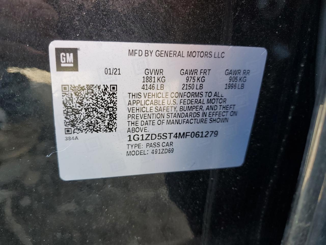 2021 Chevrolet Malibu VIN 1G1ZD5ST4MF061279 Copart auction photo, front end damage thumbnail 12