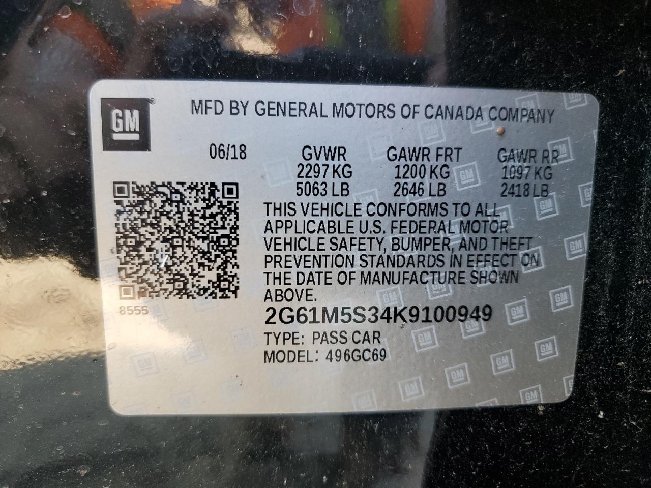 2019 Cadillac XTS VIN 2G61M5S34K9100949 Copart auction photo, top/roof / side damage thumbnail 12